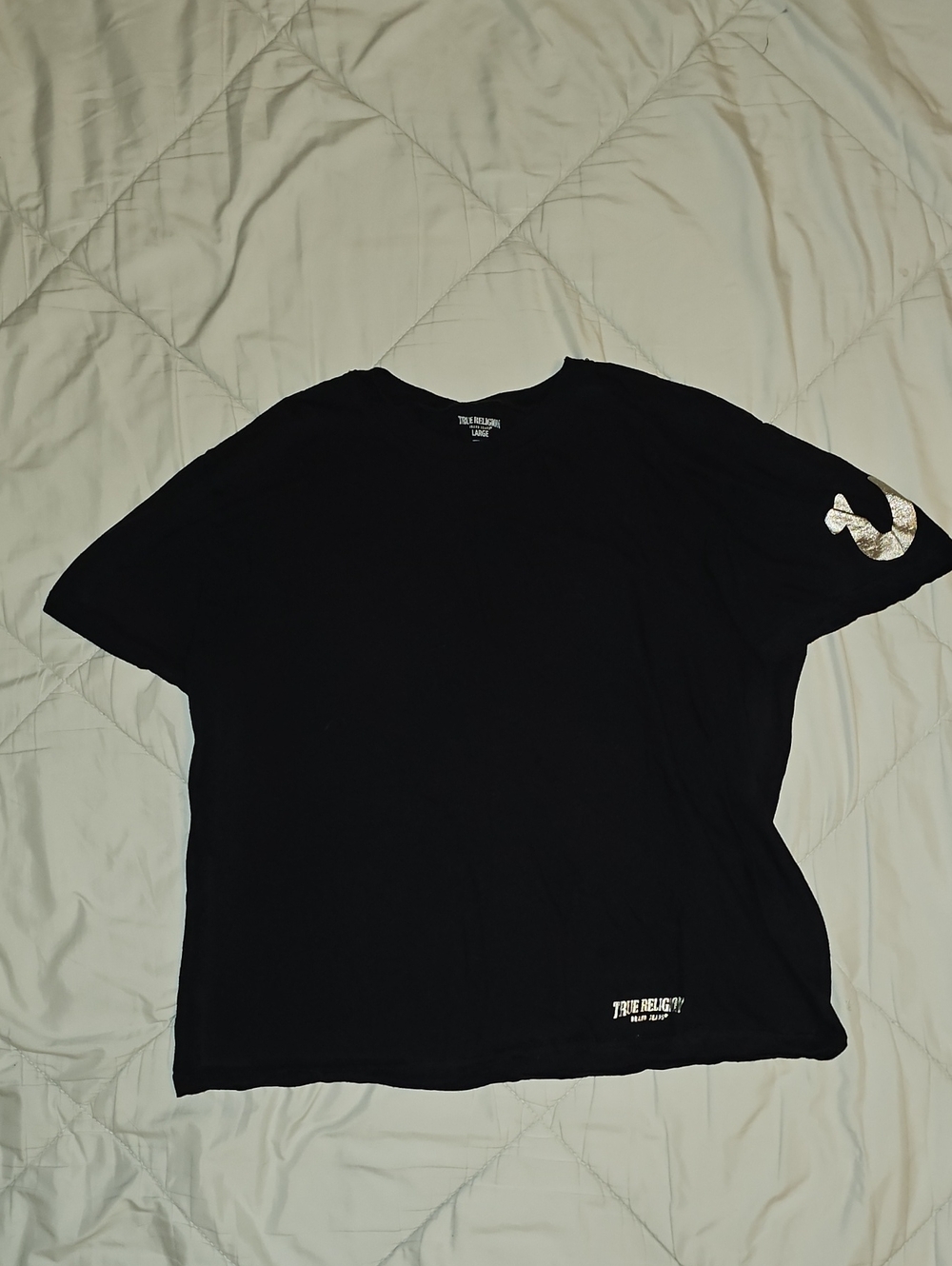 True Religion T-shirt Silver Metallic Logo Cotton